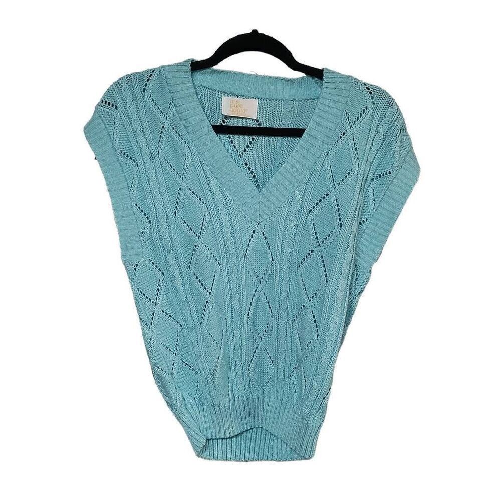 Vintage preppy sky blue sweater vest cable knit sweet chic Y2K 90s Pure Gould M